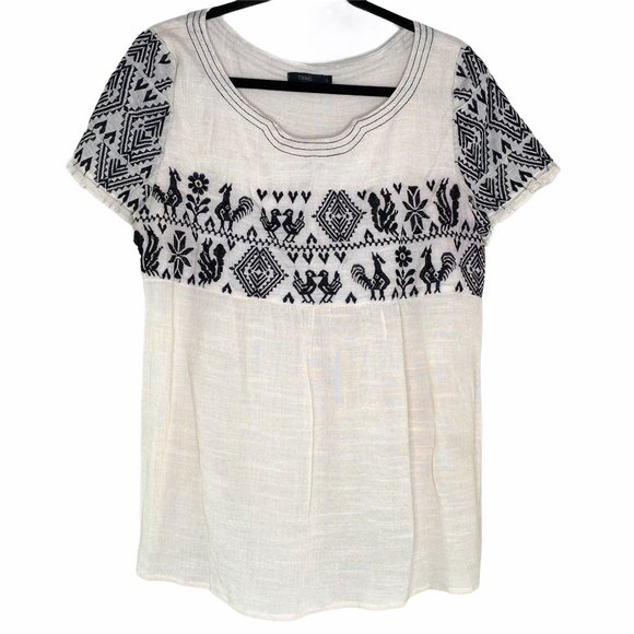 THML Cream Navy Embroidered Blouse EUC - Picture 1 of 6